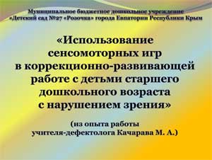 Презентация «Использование сенсомоторных игр в коррекционно-развивающей работе с детьми дошкольного возраста с нарушениями зрения»