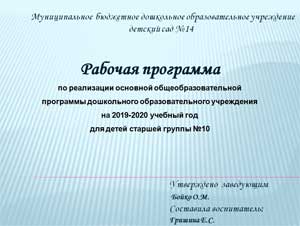 Рабочая программа по реализации основной общеобразовательной программы дошкольного образовательного учреждения для детей старшей группы